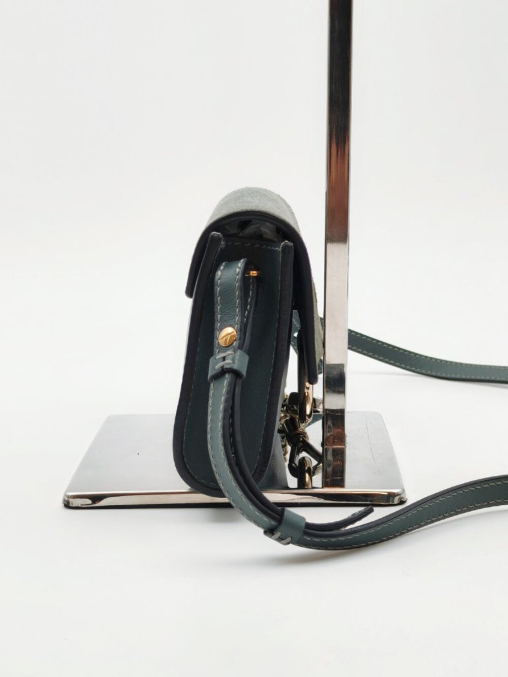 Chloé Faye Small Crossbody Bag Dark Green Suede Leather Gold Chain Authentic - Picture 10 of 12